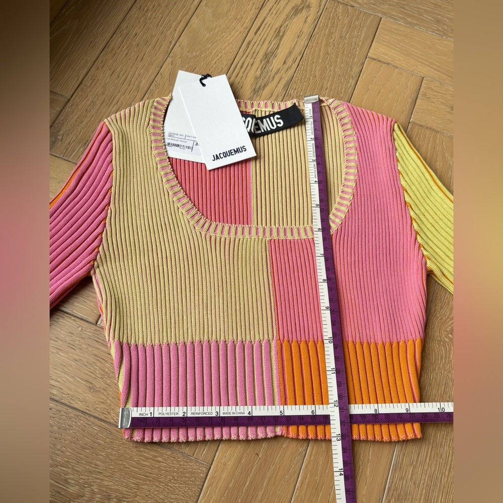 Jacquemus La Maille Yauco Ribbed Cropped Top Multi Pink - Picture 14 of 16
